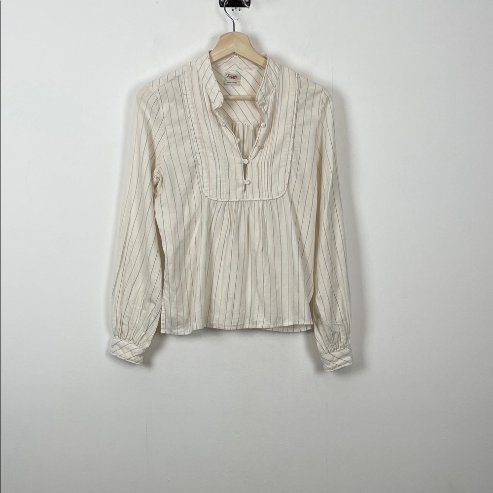 Faherty Janice Organic Cotton Pin Striped 1/2 Button Women's Cream Tunic Top